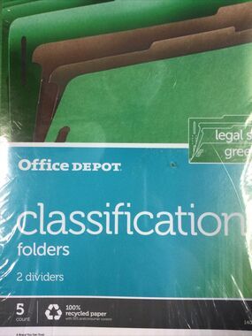 Office Depot Legal Size 2-Divider Classification Folders Light Green 5-Pack